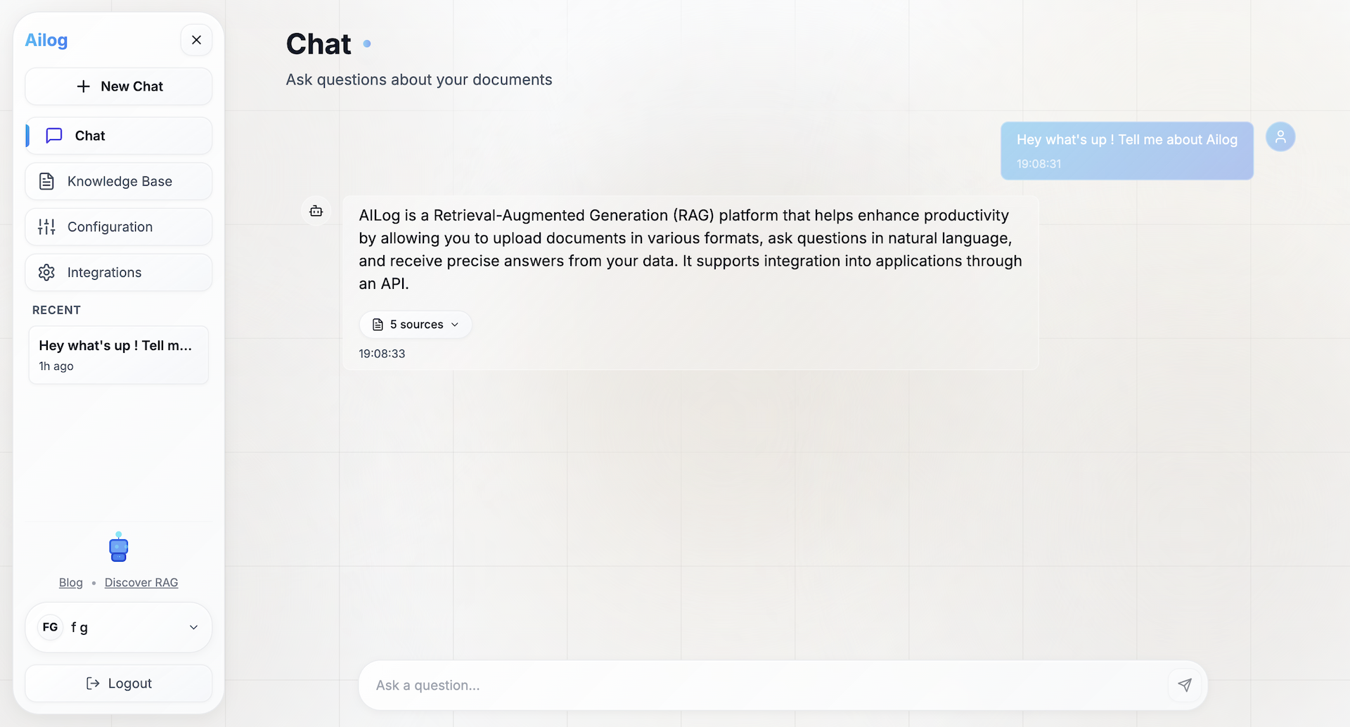 Ailog RAG Chat Interface